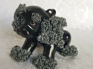 Vintage Mid Century Black Ceramic Spaghetti Poodle Dog Figure