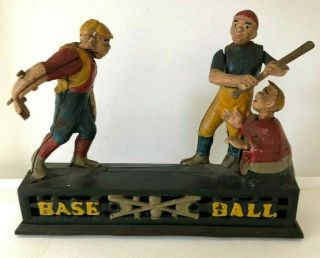 Antique Cast Iron Baseball Mechanical Bank