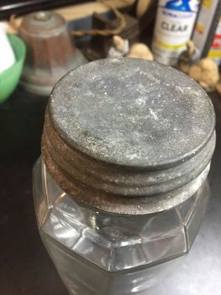 Rare Antique Octagon 8 Sided Clear Glass Canning Jar Zinc Lid 2