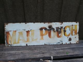 Old Porcelain Mail Pouch Tobacco Advertising Sign Single Sided 36 " X11 "