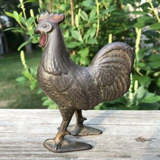 Antique A.  C.  Williams Cast Iron Penny Still Bank Rooster Chicken