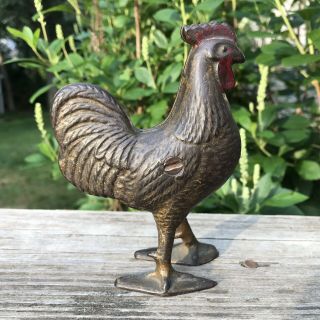 Antique A.  C.  Williams Cast Iron Penny Still Bank Rooster Chicken 3