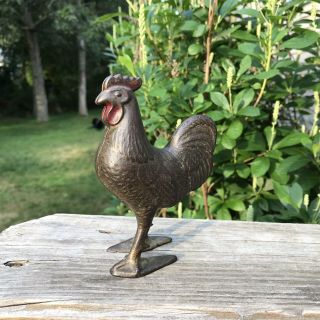 Antique A.  C.  Williams Cast Iron Penny Still Bank Rooster Chicken 8