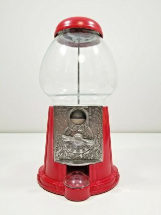 Vintage 1985 Carousel Gumball Machine Bank Glass Globe Red Metal No 04 Jr 013888
