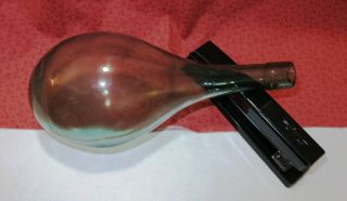 Vintage Green Glass Wine Bottle Round Bottom Hand Blown W/ Bubbles Vp