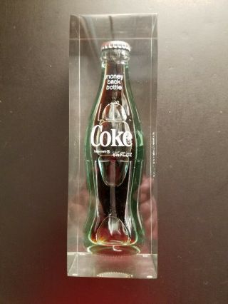 Coca Cola Glass 6 1/2 Fl Oz Coke Bottle Encased Lucite Sculpture