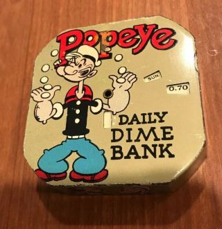 Vintage 1956 Popeye Daily Dime Bank Tin Litho From King Features Syndicate Rare