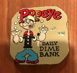 Vintage 1956 Popeye Daily Dime Bank Tin Litho from King Features Syndicate RARE 3