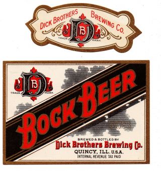 1930s Dick Brothers Brewing Co,  Quincy,  Illinois Bock Beer Irtp Label Set