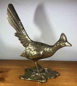 Large Vintage Brass Pheasant Bird Figurine Base 10 & 1/2 “tall By 9 “long