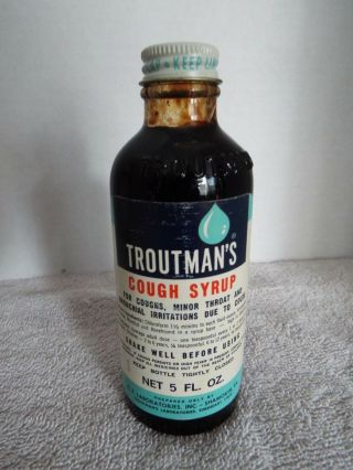 Vintage Troutman ' s Cough Syrup Glass Bottle 5 oz 1970 Medicine Bottle 2