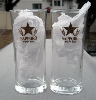 2 Sapporo Draft Beer Glasses Gold Star Logo 8 Oz Japanese Brewing Co