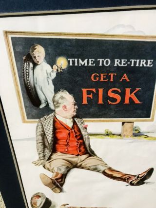 Vintage Fisk 1925 Time To Re - Tire Get A Fisk 8 X 11 Print In Blue Mat Rare Htf