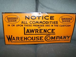 Vintage Tin Metal 1940s Embossed Sign Lawrence System Warehouse Security Theft