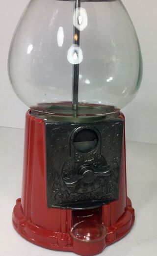 Vintage Red Metal Carousel Bubble Gum Machine Bank W/glass Globe