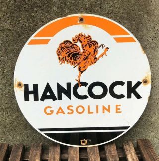 Vintage Hancock Motor Oil Porcelain Sign Gasoline Service Station Pump Plate