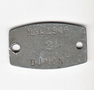 1946 Dumont Jersey Dog License Tag 2