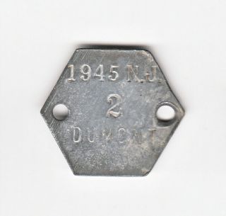 1945 Dumont Jersey Dog License Tag 2