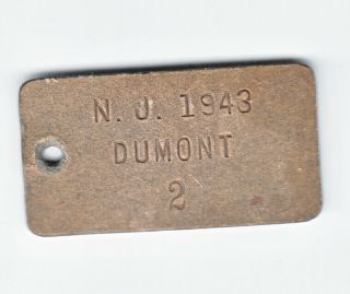 1943 Nonmetallic Dumont Jersey Dog License Tag 2
