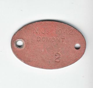 1942 Nonmetallic Dumont Jersey Dog License Tag 2