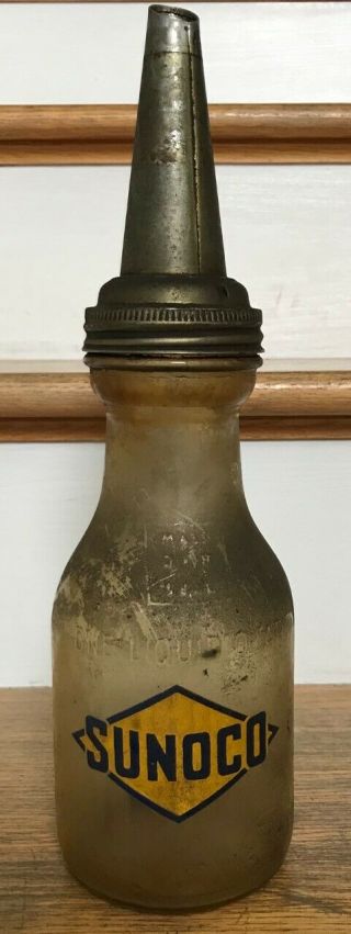 Vintage Sunoco Pyro Quart Oil Bottle And Spout