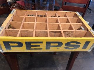 Vintage Pepsi Cola Beverage Wood Crate Soda Pop Wood Box Crate With 4 Glasses