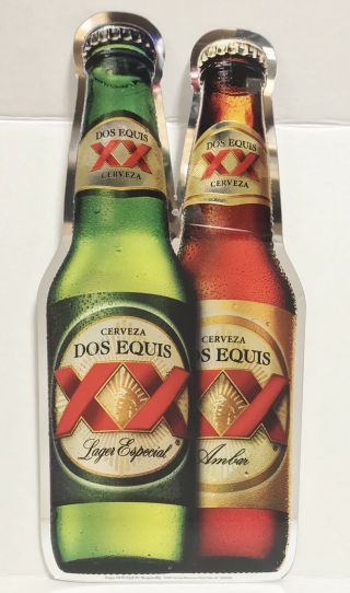 Dos Equis Lager Especial & Amber Bottles Hard Plastic Beer Sign 23x11”