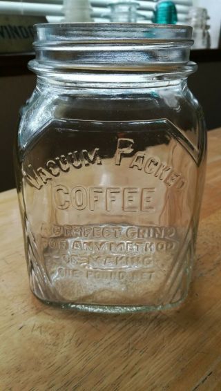 Vintage Vacuum Packed Coffee Heavy Square 1 Lb Jar