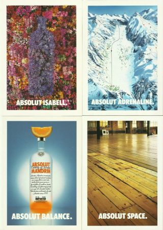 Four Absolut Vodka Advertising Postcards With Cocktail Recipes From Italy