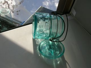 Squat 1/2 Pint Aqua - Atlas - E - Z Seal Vintage Fruit Jar