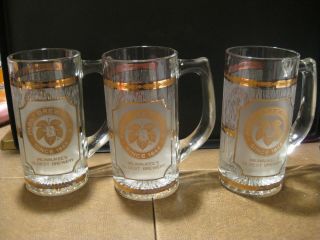 Set Of Three (3) Vintage Pabst Brewing Company Frosted Gold Beer Mugs