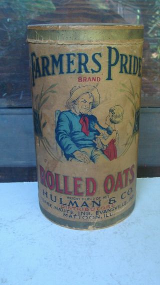 Antique Farmers Pride Litho On Paper Rolled Oats 3 Lb Container