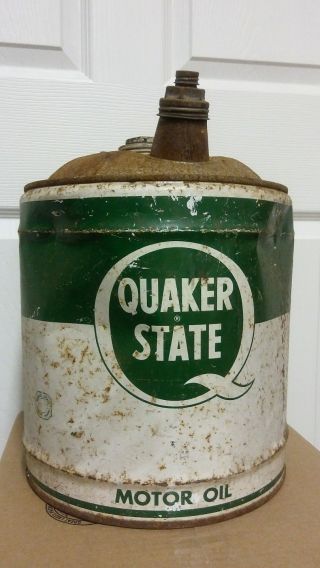 Antique Vintage 5 Gallon Oil Can Advertising Quaker State Motor Car Automotive