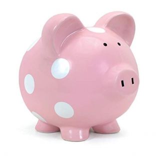 Child To Cherish - Large Piggy Bank - Pink With White Polka Dots