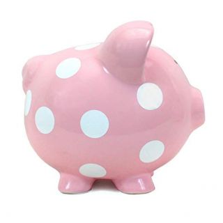 Child To Cherish - Large Piggy Bank - Pink with White Polka Dots 2