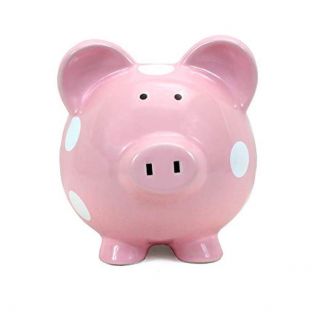Child To Cherish - Large Piggy Bank - Pink with White Polka Dots 3