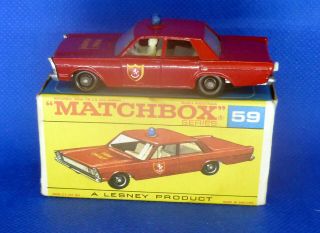 Matchbox Cars - Made By Lesney In England 59 Ford Galaxie Fire Chief Car