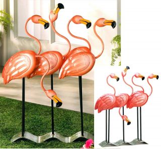 23.  5 " Bright Pink Flock O’ 4 Flamingos Iron Art DÉcor Indoor/outdoor Nib