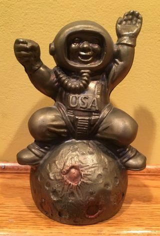 Rare Vintage Metal Coin Bank First Man On Moon With Advertising 1969 / Apollo 11