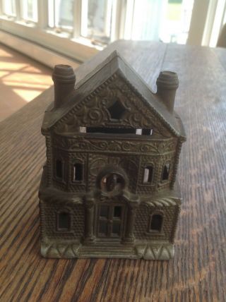 House Building Antique Penny Bank Near 4 1/2 " Tall X 3 " Wide Cast Iron