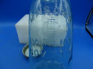 Antique Mason ' s 1/2 Gallon Blue Canning Jar Patented 1858 logo & Whittle 2