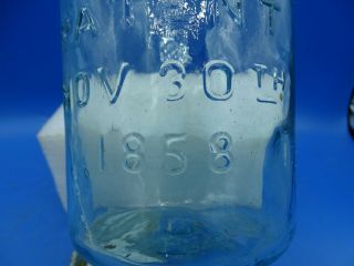 Antique Mason ' s 1/2 Gallon Blue Canning Jar Patented 1858 logo & Whittle 3