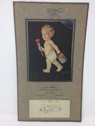 Vintage 1927 Litho Calendar Dw Libbey Cranston Ri Baby Painter Frances Hunter