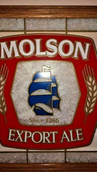 Vintage Molson Export Ale Stained Glass - Look Advertising Sign,  16”x16” 2