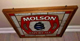 Vintage Molson Export Ale Stained Glass - Look Advertising Sign,  16”x16” 3