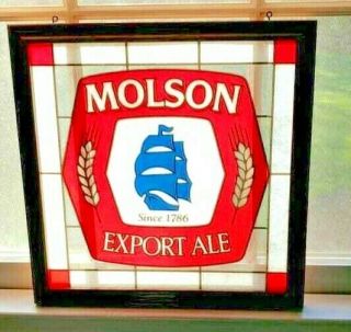 Vintage Molson Export Ale Stained Glass - Look Advertising Sign,  16”x16” 4