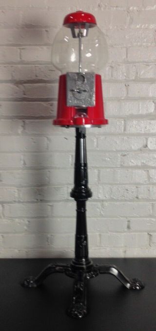Red Carousel Gumball Machine With Stand Coin Operated - 1985 Vintage,  W/ Serial