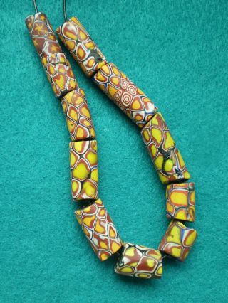 11 Vintage African Trade Beads Venetian Old Glass Beads Mixed Millefiori Mosaic