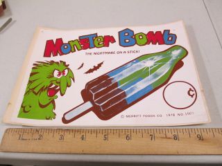 Meritt Monster Bomb 1978 Ice Cream Truck Poster Sticker Sign Halloween Bats