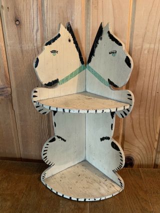 Vintage Folk Art Wood Dog Shaped Corner Shelf Cute 12 3/8” Highest Nr